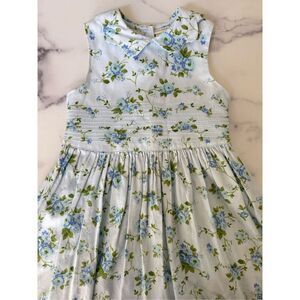 Laura Ashley girls size 6 blue floral dress Peter Pan collar sleeveless 100% cot